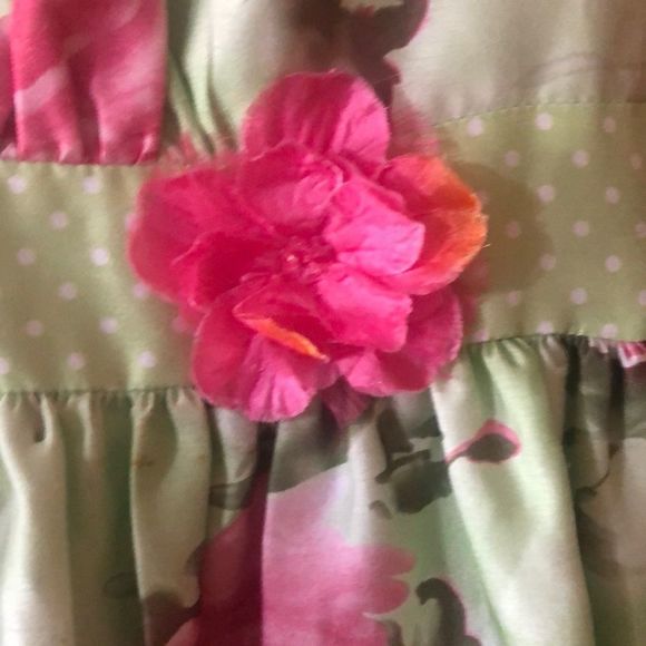 •BONNIE JEAN•GREEN & PINK FLORAL WITH POLKA DOT TRIM DETAIL DRESS SIZE 7 EUC - Picture 3 of 7